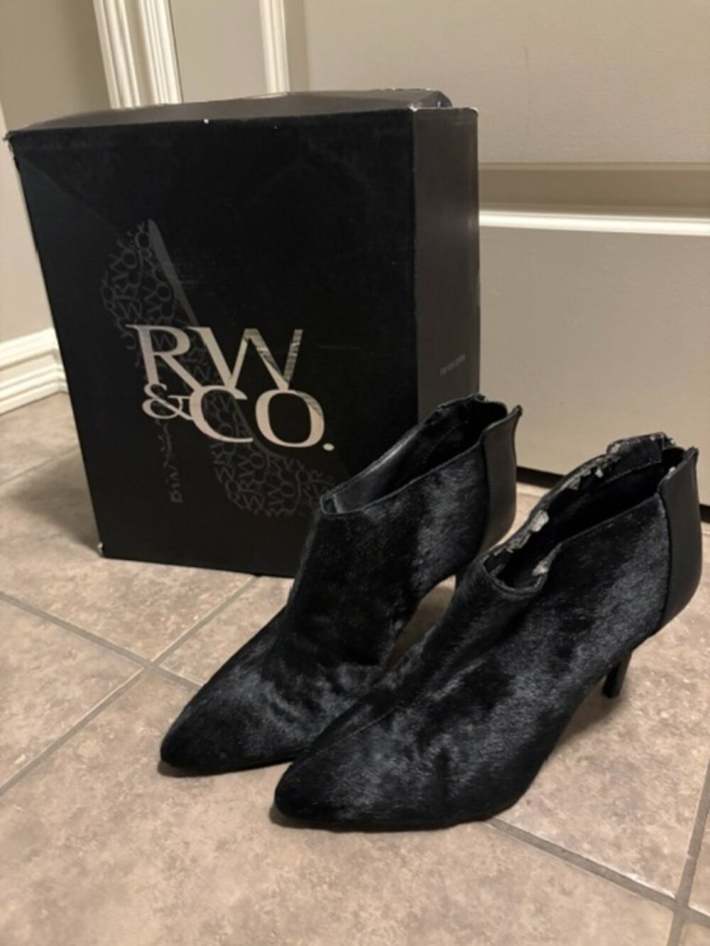 Black Animal Fur Ankle Boots